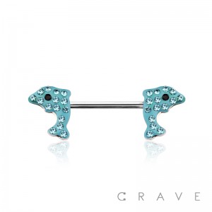 GEM PAVED DOLPHIN 316L SURGICAL STEEL NIPPLE BAR