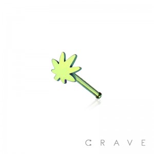 CANNABIS MARIJUANAS POT LEAF SHAPE 316L SURGICAL STEEL NOSE BONE