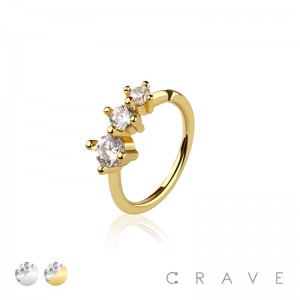 BRASS THREE CZ STONE PRONG NOSE HOOP