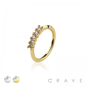 FIVE 1MM CZ STONE LINED  PRONG SET BRASS BENDABLE NOSE HOOP