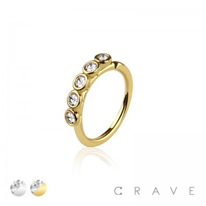 BEZEL SET 5 GEM LINED 316L SURGICAL STEEL BENDABLE NOSE HOOP