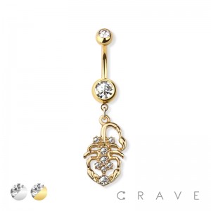 GEM PAVED SCORPION 316L SURGICAL STEEL NAVEL RING