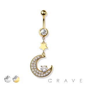 MOON AND STAR DANGLE 316L SURGICAL STEEL NAVEL RING