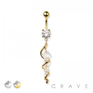 SWIRL BEAD HANGING DANGLE 316L SURGICAL STEEL NAVEL RING