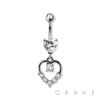 CZ PRONG HEART DANGLE 316L SURGICAL STEEL NAVEL RING