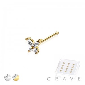 12PCS OF 925 STERLING SILVER NOSE BONE STUD WITH CZ PRONG BUTTERFLY TOP