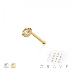 12PCS OF 925 STERLING SILVER NOSE BONE STUD WITH CZ TEAR DROP