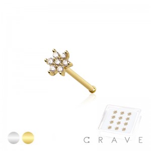 12PCS OF 925 STERLING SILVER NOSE BONE STUD WITH 6 CZ PRONG FLOWER TOP