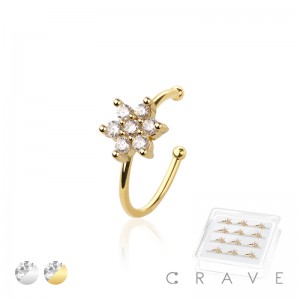 12PCS OF 925 STERLING SILVER NOSE HOOP O-RING WITH 6 CZ PRONG FLOWER TOP