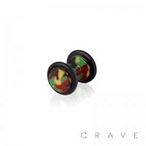 CAMOUFLAGE PRINT ACRYLIC FAKE PLUG W/ O-RINGS
