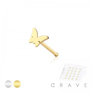 20PCS OF BUTTERFLY FLAT HEAD 316L SURGICAL STEEL NOSE BONE BOX