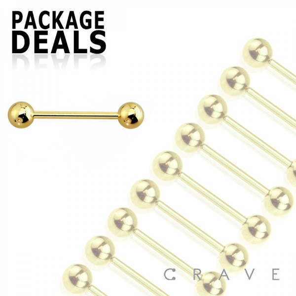 50 PCS OF GOLD PVD OVER 316L SURGICAL STEEL BARBELL WITH BALL PACKAGE