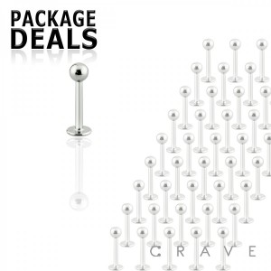 50PCS OF BASIC 316L SURGICAL STEEL EXTERNALLY THREADED LABRET WITH BALL PACKAGE SET