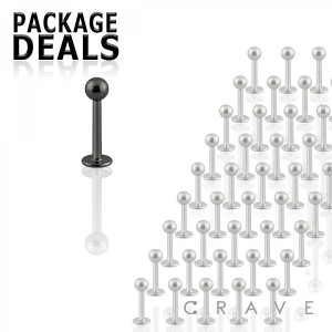 50PCS OF BLACK IP OVER 316L SURGICAL STEEL EXTERNALLY THREADED LABRET WITH BALL PACKAGE SET