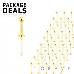 50PCS OF GOLD PVD PLATED 316L SURGICAL STEEL EXTERNALLY THREADED LABRET  BALL PACKAGE SET