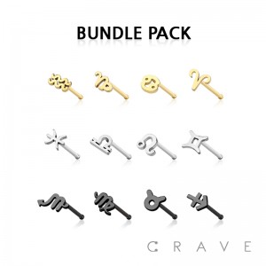 36 PCS ZODIAC SYMBOL 316L SURGICAL STEEL NOSE BONE BUNDLE PACK