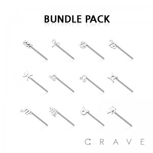 36 PCS OF ZODIAC SIGN 316L SURGICAL STEEL 15MM NOSE PIN FISHTAIL