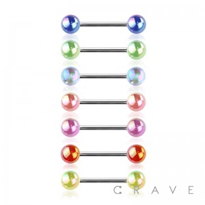 IRIDESCENT ACRYLIC BALL 316L SURGICAL STEEL TONGUE BARBELL
