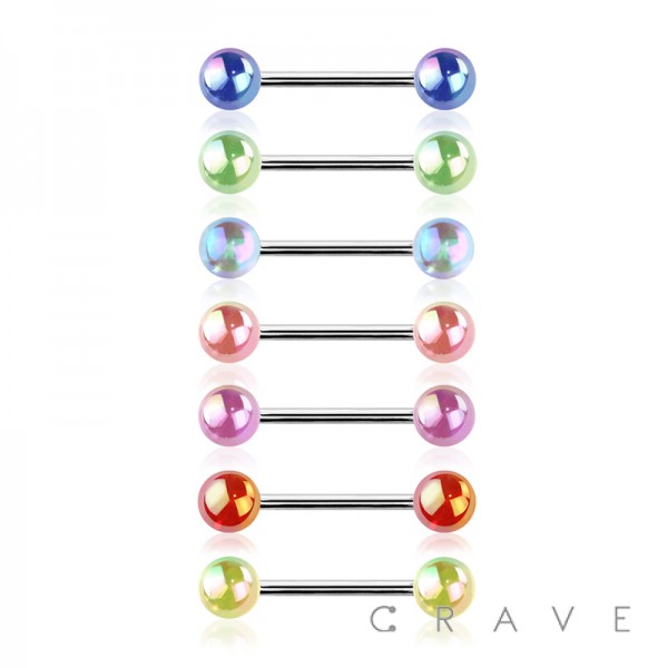 IRIDESCENT ACRYLIC BALL 316L SURGICAL STEEL TONGUE BARBELL