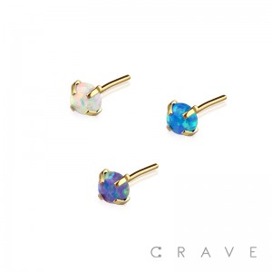 GOLD PLATED OPAL PRONG SET TOP 316L SURGICAL STEEL LABRET/MONROE TOP PART(TOP PART ONLY)