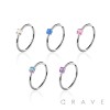 SYNTHETIC OPAL STONE PRONG SET 316L SURGICAL STEEL NOSE HOOP 