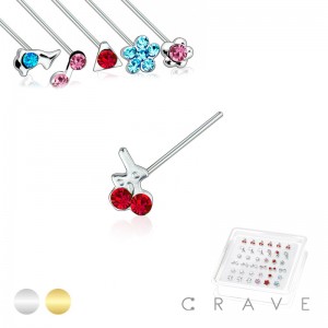 36PCS OF MIXED DESIGN 925 STERLING SILVER MIXED COLOR NOSE PIN PACKAGE