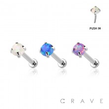 OPAL PRONG SET TOP PUSH-IN THREADLESS 316L SURGICAL STEEL LABRET/MONROE