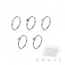SYNTHETIC OPAL STONE PRONG SET 316L SURGICAL STEEL NOSE HOOP PACKAGE