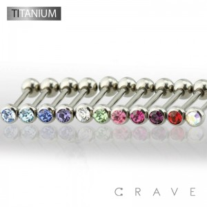 IMPLANT GRADE SOLID TITANIUM BARBELL WITH PRESS FIT GEM (external thread)