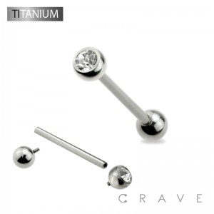 IMPLANT GRADE SOLID TITANIUM INTERNALLY THREADED BARBELLS WITH PRESS FIT GEM
