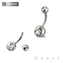 IMPLANT GRADE SOLID TITANIUM INTERNALLY THREADED NAVEL RINGS WITH PRESS FIT CLEAR GEM