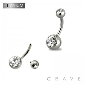 IMPLANT GRADE SOLID TITANIUM INTERNALLY THREADED NAVEL RINGS WITH CLEAR GEM