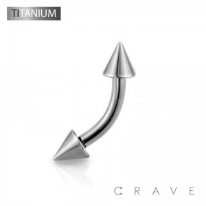 IMPLANT GRADE SOLID TITANIUM CURVED BARBELL EYEBROW WITH SPIKES (external thread)