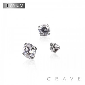 IMPLANT GRADE SOLID TITANIUM INTERNALLY THREADED PRONG SET ROUND CZ DERMAL TOP (TOP PART ONLY)
