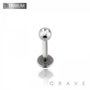 IMPLANT GRADE SOLID TITANIUM LABRET STUDS WITH CLEAR GEM BALL SET