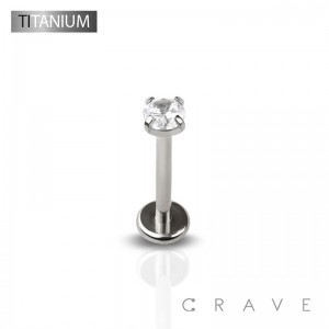 IMPLANT GRADE SOLID TITANIUM INTERNALLY THREADED CZ PRONG SET LABRET/MONROE SET