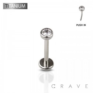 IMPLANT GRADE TITANIUM BEZEL SET CZ TOP PUSH IN THREADLESS LABRET SET