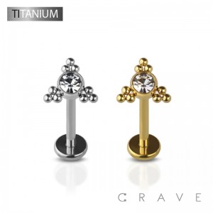 IMPLANT GRADE SOLID TITANIUM INTERNALLY THREADED BEAD DECORATED TRI DESIGN LABRET SET