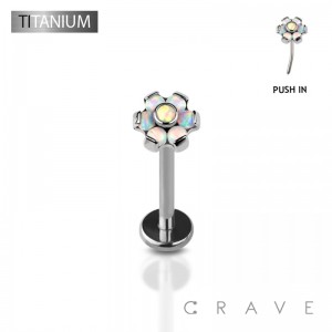 IMPLANT GRADE TITANIUM THREADLESS PUSH IN OPAL STONE FLOWER LABRET SET