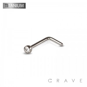 IMPLANT GRADE SOLID TITANIUM PRESS FIT GEM L-SHAPE NOSE RING