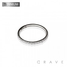 IMPLANT GRADE SOLID TITANIUM SIDE CZ PAVED HINGED SEGMENT RING FOR SEPTUM, HELIX, TRAGUS