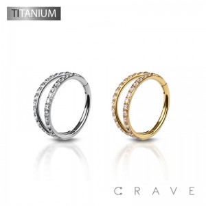 IMPLANT GRADE TITANIUM 2 ROW CZ PRONG SET CLICKER/NOSE RING
