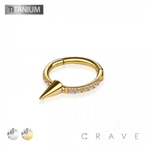 IMPLANT GRADE TITANIUM CZ PRONG SET WITH SPIKE CLICKER/ NOSE RING