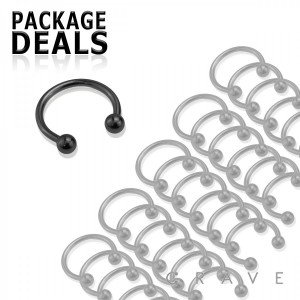 50 PCS OF BLACK PVD PLATED OVER 316L SURGICAL STEEL HORSESHOE WITH BALL PACKAGE (external thread)