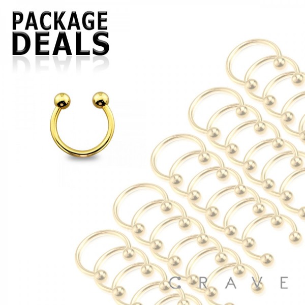 50PCS OF GOLD PVD PLATED OVER 316L SURGICAL STEEL HORSESHOE WITH BALL PACKAGE