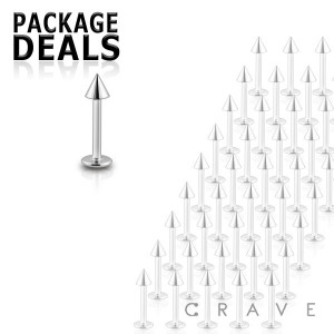 50PCS OF BASIC 316L SURGICAL STEEL EXTERNALLY THREADED LABRET WITH SPIKE PACKAGE SET