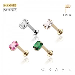 14Kt Gold EMERALD CUT CZ PUSH IN TOP LABRET SET