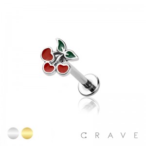 CHERRY TOP ENAMEL INTERNALLY THREADED 316L SURGICAL STEEL LABRET BAR