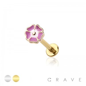FLOWER TOP ENAMEL INTERNALLY THREADED 316L SURGICAL STEEL LABRET BAR	