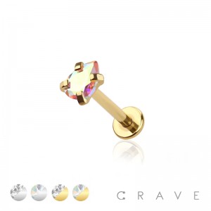 PRONG PEAR SHAPE DROP CZ STONE TOP 316L SURGICAL STEEL INTERNALLY THREADED LABRET/MONROE 